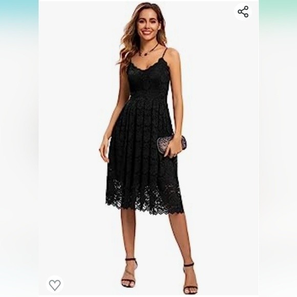 Dresses & Skirts - Atnlewhi Spaghetti Strap V Neck A Line Black Lace Dress Size XL NWT